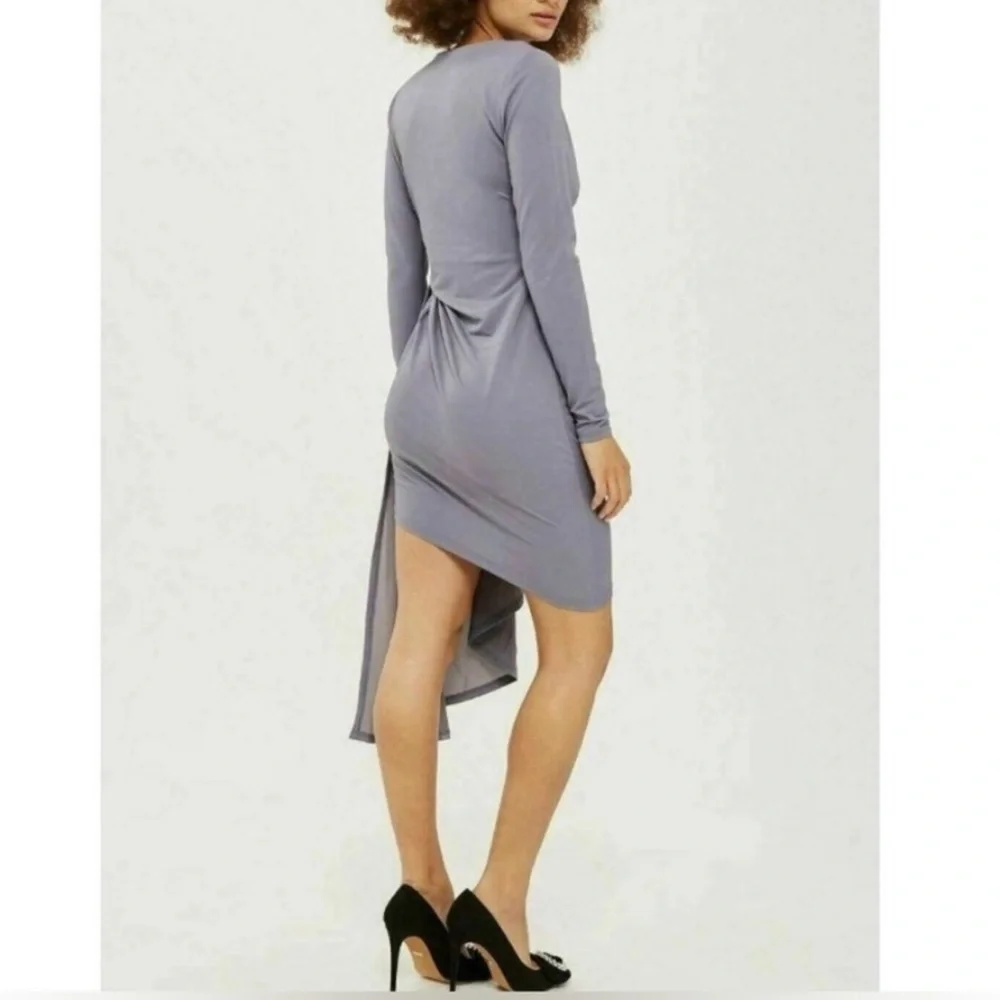NWT Topshop Asymmetrical Crepe Sheath Dress Long Sleeves Lavender Purple Sz 4 - Picture 2 of 16